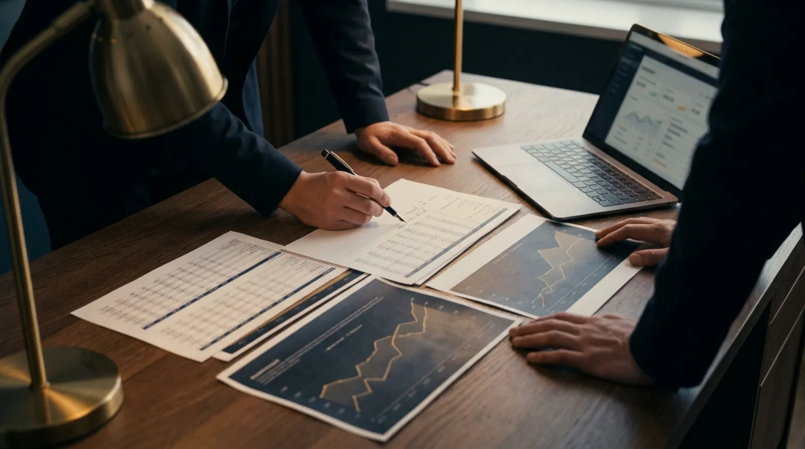 Masada finansal tablolar ve grafikler kalemle inceleniyor